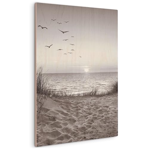 HEALANCY Bilder Natur - PREMIUM QUALITÄT 100% HOLZ - KOMPLETT AUFHÄNGFERTIG - Wandbilder Wohnzimmer - Modern Wanddeko - Schlafzimmer Kunstdruck - Strand Meer Landschaft von Healancy Biomedical