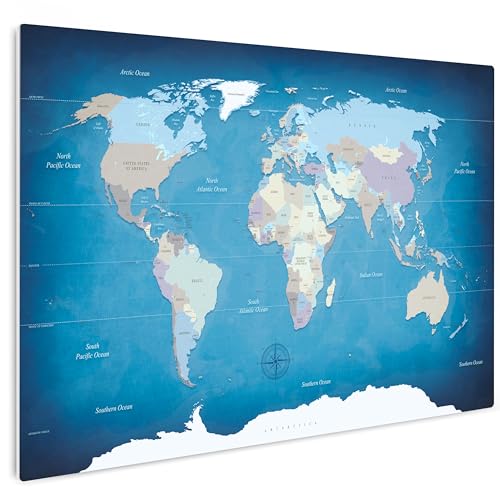 HEALANCY Bilder Weltkarte - KOMPLETT AUFHÄNGFERTIG - Wandbilder Wohnzimmer - Deko Modern - Schlafzimmer - Kunstdruck Wanddeko Küche - Karte Landkarte Kontinent World Map von Healancy Biomedical