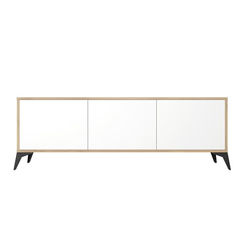 Healancy Biomedical TV Schrank mit Türen - Kommode - Fernsehschrank - Lowboard - Fernsehtisch - Wohnzimmer Möbel - Board mit Stauraum - Tisch - Sideboard - Fernsehrregal - Tv-Schrank weiß von Healancy Biomedical