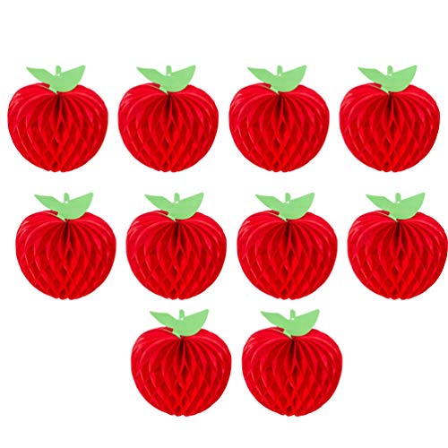 Healifty 10 Stück Seidenpapier Apfel Wabenbommel Dekorationen Hochzeit Geburtstag Weihnachten Back to School Hängende Dekorationen Ornamente 10 cm, Papier, rot, 10 cm von Healifty