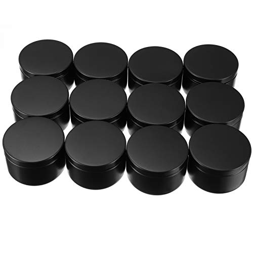 Healifty 12 x Metall-Kerzendosen aus Aluminium, runde Aufbewahrungsbehälter für die Herstellung von Kerzen, Kosmetik, leer, nachfüllbare Box (schwarz) von Healifty