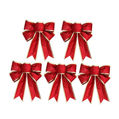Healifty 5 x Weihnachtsschleifen aus glitzerndem Stoff für Weihnachten, Weihnachtsbaum, Geschenke, Dekoration (rot) von Healifty