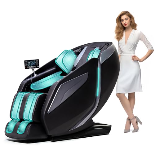 HealthRelife Ganzkörpermassagesessel mit Bodyscan 4D-Robotische Hände Intelligente Shiatsu Massagesitzauflage mit Sprachfunktion Rückenheizung(Schwarz) von HealthRelife