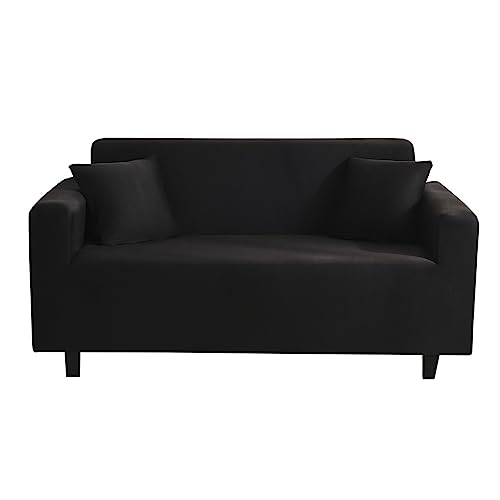 Hearda Sofabezug Stretch 1 2 3 4 Sitzer, Elastische Antirutsch Couchbezug Waschbar Universal Weich Sofaüberwurf, Passend für Ecksofa L Form Sofa/Couchbezug (2-Seater,Schwarz) von Hearda