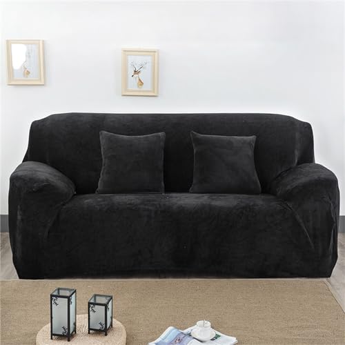 Hearda Sofabezug Stretch 1 2 3 4 Sitzer, Pelzige Elastische Antirutsch Couchbezug Waschbar Universal Weich Sofaüberwurf für Sofaüberwurf Möbelschutz (1 Plätze,Schwarz) von Hearda