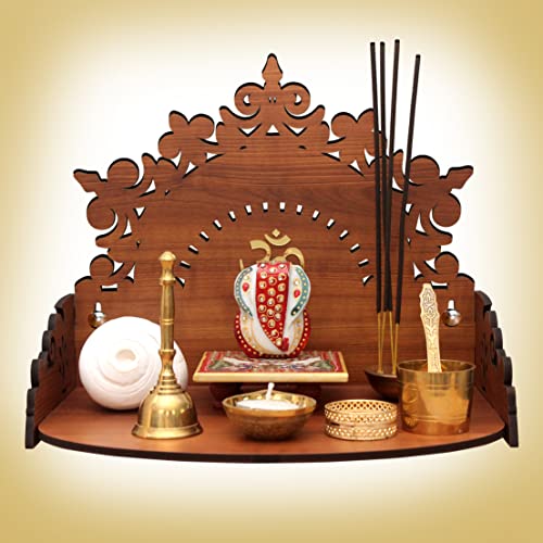 Heartily® Schöner Pooja-Ständer aus Holz mit Blumenmuster für Zuhause/Mandir für Zuhause/Tempel für Zuhause und Büro/Puja Mandir für Zuhause und Büro, Wandprodukt (Höhe 24 cm, Länge 30 cm, Breite 22 von Heartily