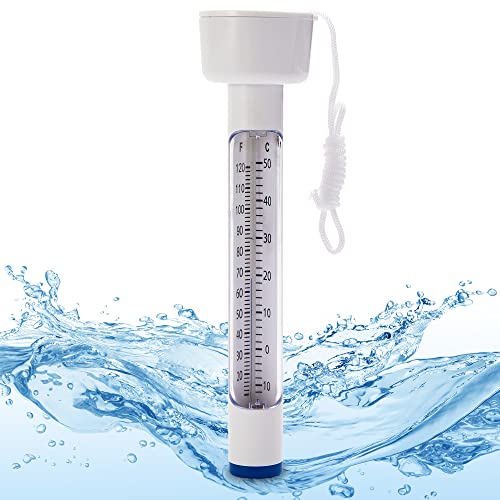 Hecht bruchsicheres Wasserthermometer für Pool, Badewanne, Schwimmbad und Teich ¬– schwimmendes Thermometer mit praktischer Schnur für Innen und Außen - Thermometer Pool (Weiß) von Hecht