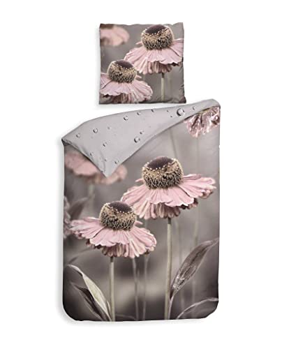 Heckett & Lane Mako-Satin BCI Bettwäsche 155x220 Zalia Grey Wende Natur Rose von Heckett Lane