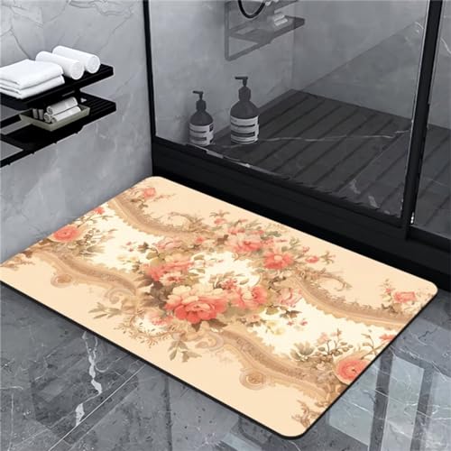 Badezimmerteppich Badteppich Groß 80x150cm Absorbierender Schnelltrocknend Badvorleger Badematten SaugfäHig Waschbar Badematte Flowers Bath Bathroom Mat, Teppich Badezimmer Matte Bad Teppich Gross von Heeboode