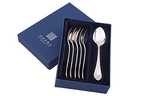 Hefra 6 Stueck Set KAFFEELÖFFEL Romanisch, Messing, Silber, 10 x 9 x 5 cm von Hefra