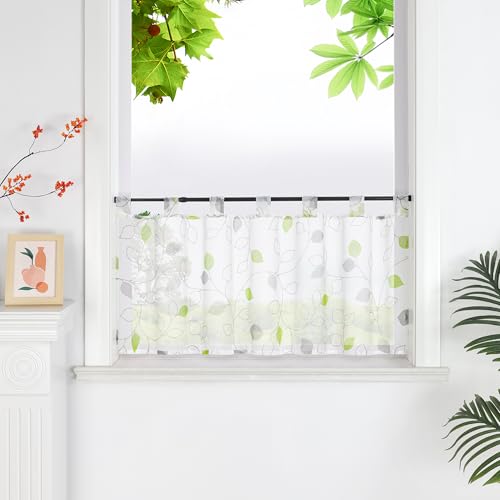HeichkelL Voile Scheibengardine Bistrogardine mit Blätter Transparent Kurzstores Fenstervorhang mit Schlaufen Landhaus Gardine Grün HxB 60x140cm HeichkelL Voile Scheibengardine Bistrogardine mit Blätter Transparent Kurzstores Fenstervorhang mit Schlaufen Landhaus Gardine Grün HxB 60x140cm von HeichkelL