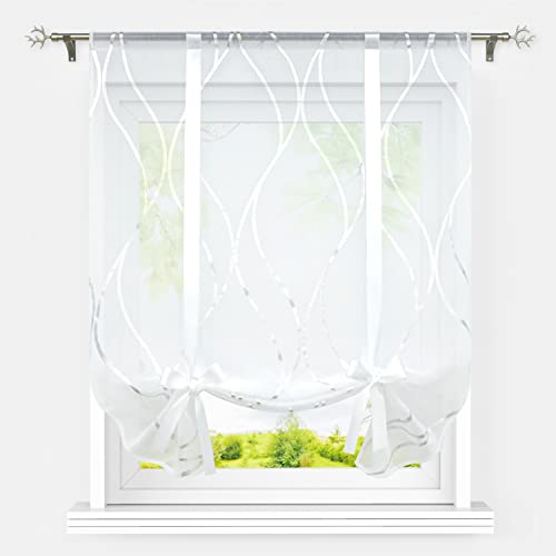 Heichkell Raffrollos für Fenster ohne Bohren Bindegardine Modern Küchen Gardinen Tunnelzug Streifen Druck Raffrollo Silber BxH 100x140 cm von HeichkelL