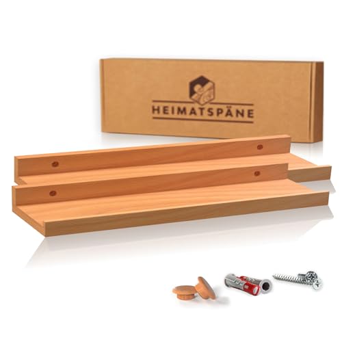 Heimatspäne 2er-Set Bilderleiste Kernbuche 60cm - Wandregal Holz [inkl. Schraubenabdeckungen aus Echtholz] Regalbrett Holz als Wandboard oder Schweberegal von Heimatspäne