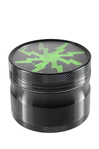 Lightning Aluminium Grinder - Crusher & Kräutermühle mit Deckel, Magnet & Fenster - 25 Zähne - 4 teilig - Ø 5cm - 6cm hoch - Gewürzmühle für Tabak, Kräuter, Pollen von Heisenberg