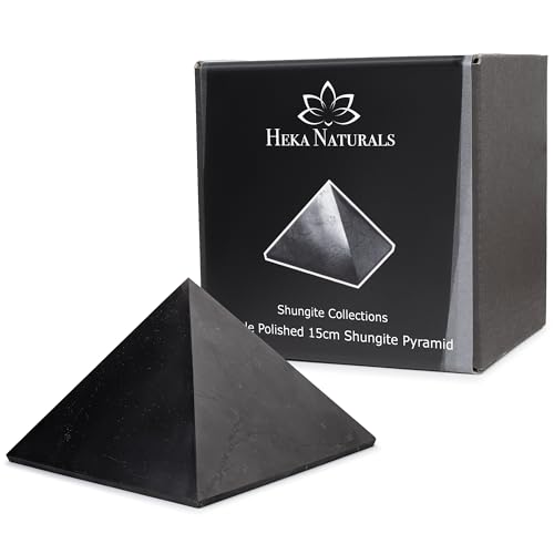 Heka Naturals Polierte Shungit Pyramide Kristall | 15 cm - Schwarze Mineralsteine für Dekoration & Meditation - Wohnzimmerkristalle - Natürliche Barriere & Reiniger - Fullerene von Heka Naturals