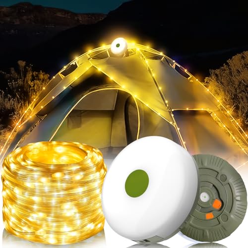 Camping Lichterkette Aufrollbar,Campinglampe mit 7 Beleuchtungsmodi,Langlebig und Wasserdicht IP44-IP67,USB-Ladung 20M Camping Lampe Camping Zubehör für Camping Garten und Wandern (Warmes Licht) von Hekasvm