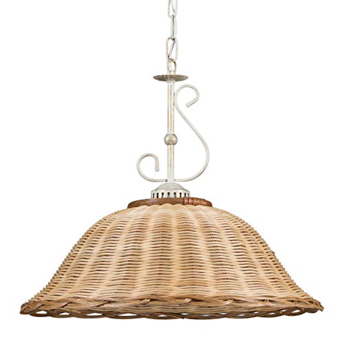 Helios Leuchten 2020710/W Deckenlampe Korblampe natur-farbig | Rattanlampe Rattanleuchte rustikal Landhausstil | Pendellampe Pendelleuchte Rattan | Hängeleuchte 1xE27 von Helios Leuchten