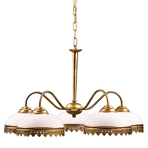 Helios Leuchten 204127 klassische Deckenleuchte | Pendelleuchte vintage | Pendellampe Messing antik | Lampe Leuchte Jugendstil | Messinglampe Hängelampe 5-flammig von Helios Leuchten