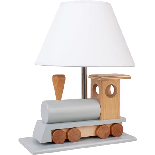 Hellux Kinder Tischlampe Nachttischlampe Kinderzimmer Lampe aus Holz Lokomotive - Grau/Naturholz von Hellux