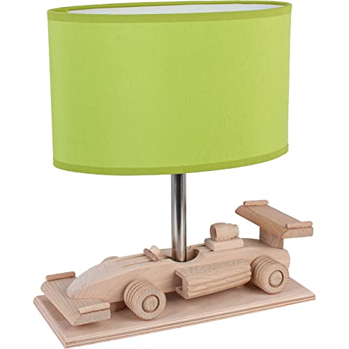 Hellux Kindertischlampe Kinder Lampe aus Holz Kinderlampe - Tischlampe Rennwagen (limette) von Hellux