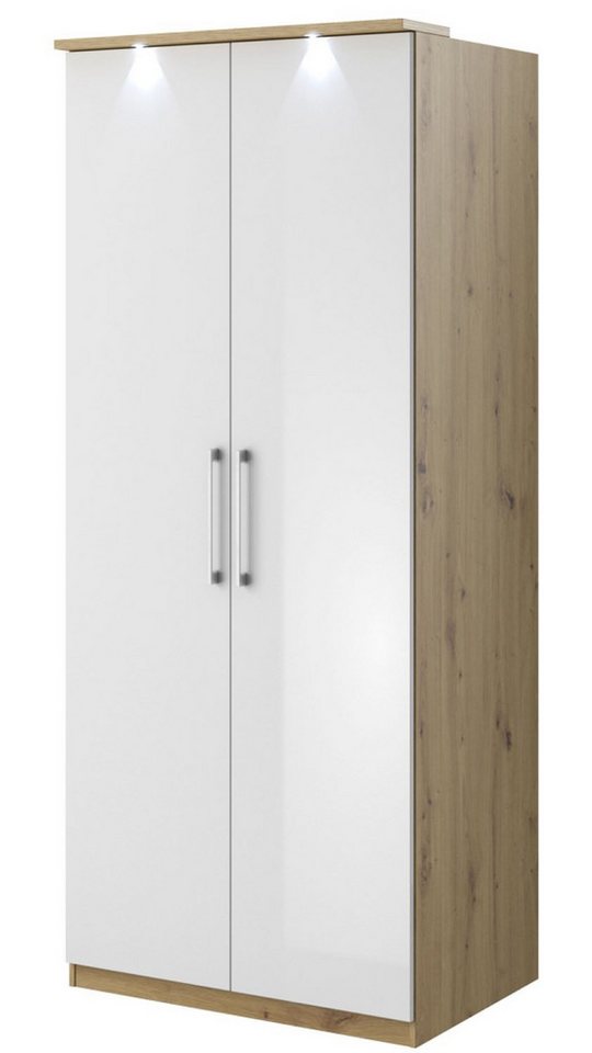 Helvetia Kleiderschrank Olvera (1 Kleiderschrank, 1-St., Kunststoffgriffe ohne Beleuchtung) 90x64x216cm Artisan Eiche / weiß Hochglanz 1 Teilig von Helvetia