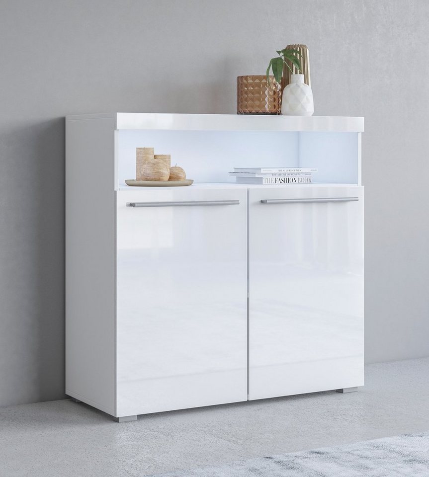 INOSIGN Kommode India, Breite 91cm, stilvolle Anrichte mit 2 Türen und offene Fach, Sideboard viel Stauraum, ohne Beleuchtung von INOSIGN