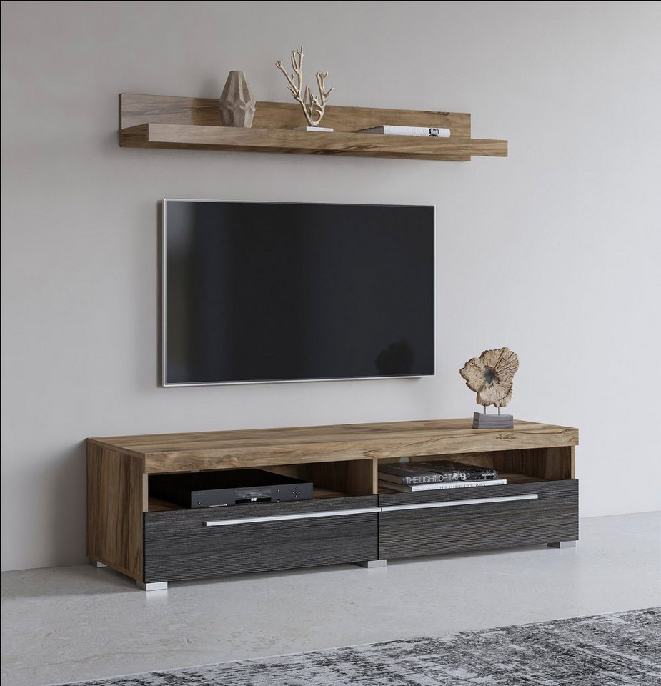 Helvetia Lowboard Roger,Breite 140 cm, stilvolle TV-Kommode, inclusive Wandboard, TV-Schrank mit viel Stauraum, TV-Board, 2 Klappen von Helvetia