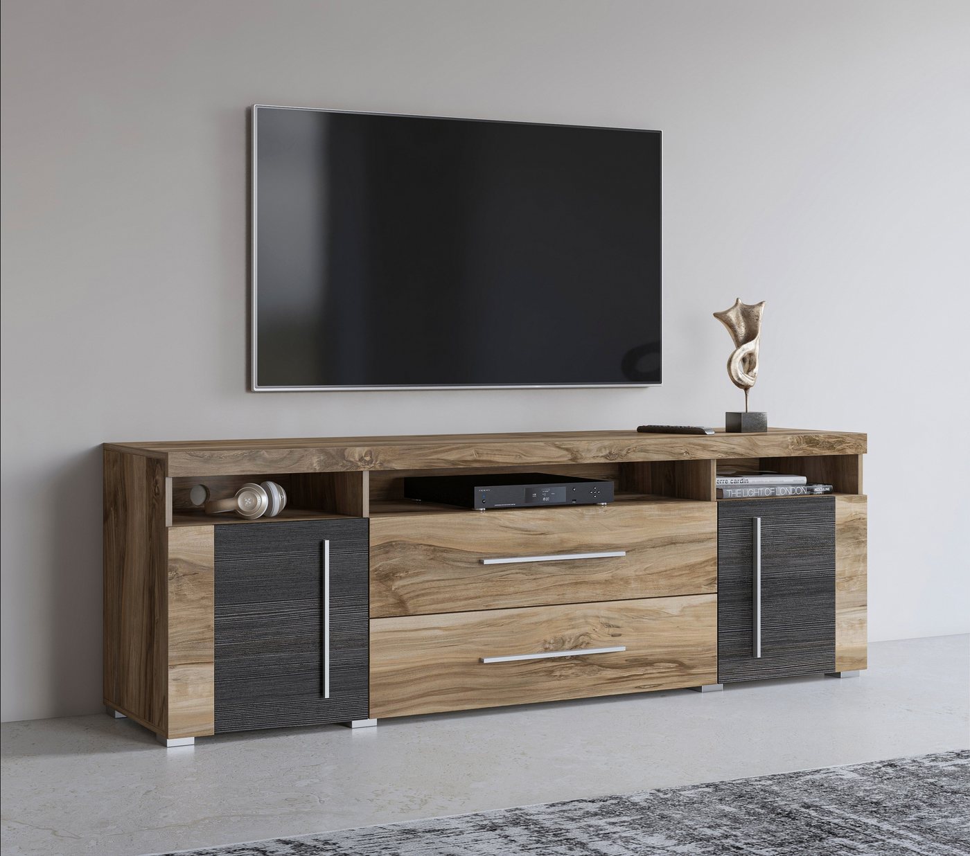 Helvetia Lowboard Roger,Breite 182 cm, stilvolle TV-Kommode, 2Türen 2 Schubladen, TV-Schrank mit viel Stauraum, TV-Board von Helvetia