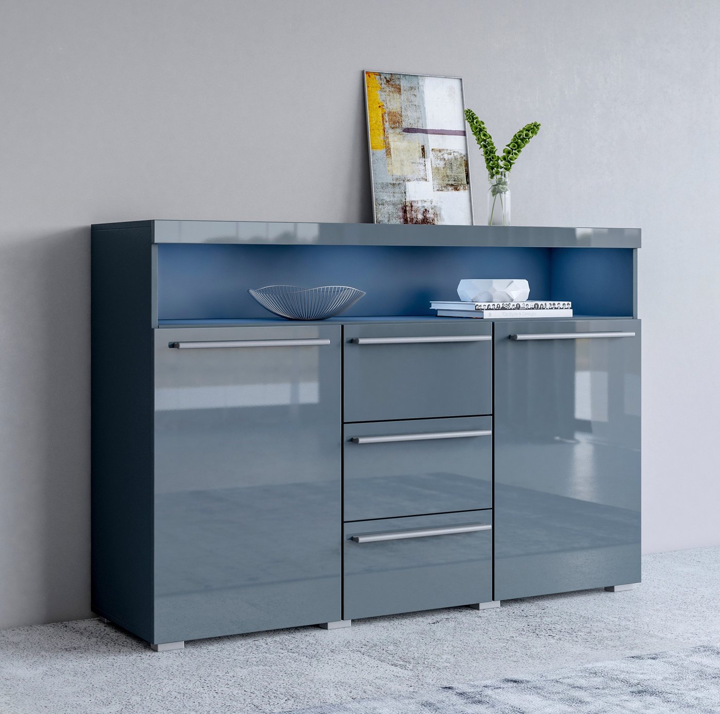 INOSIGN Sideboard India,Breite 132cm stilvolle Anrichte mit 2Türen, 3 Schubladen, Kommode viel Stauraum, Einlegeböden verstellbar,ohne Beleuchtung von INOSIGN