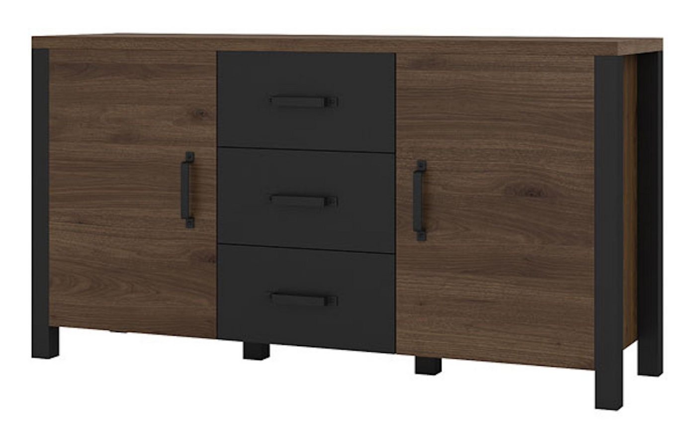 Helvetia Sideboard Olin (1 St., 1-teilig), 147x43x79cm okapinussbaumfarben / schwarz supermatt von Helvetia