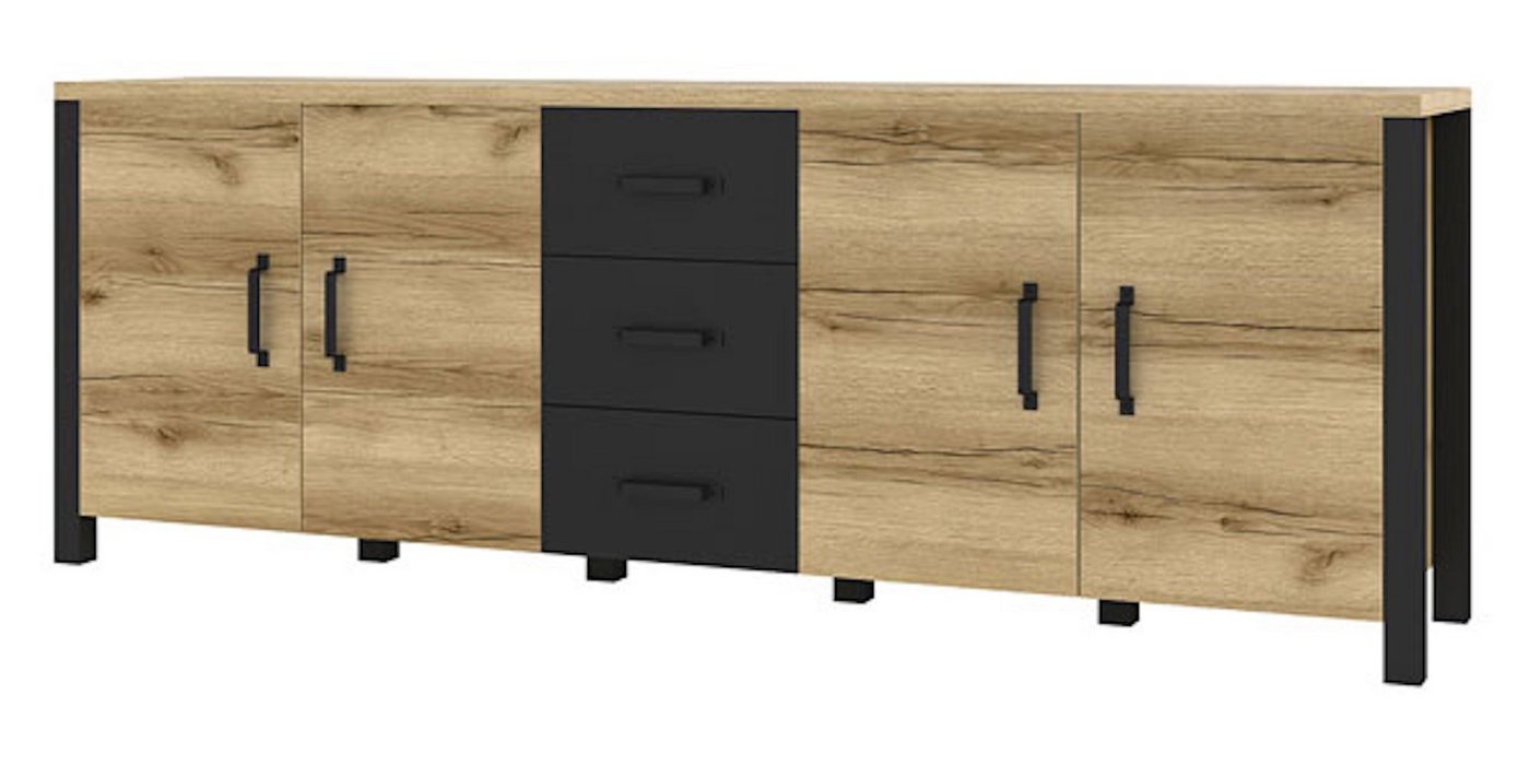 Helvetia Sideboard Olin (1 St., 1-teilig), 220x48x79cm eichefarben Grand natur / schwarz supermatt von Helvetia