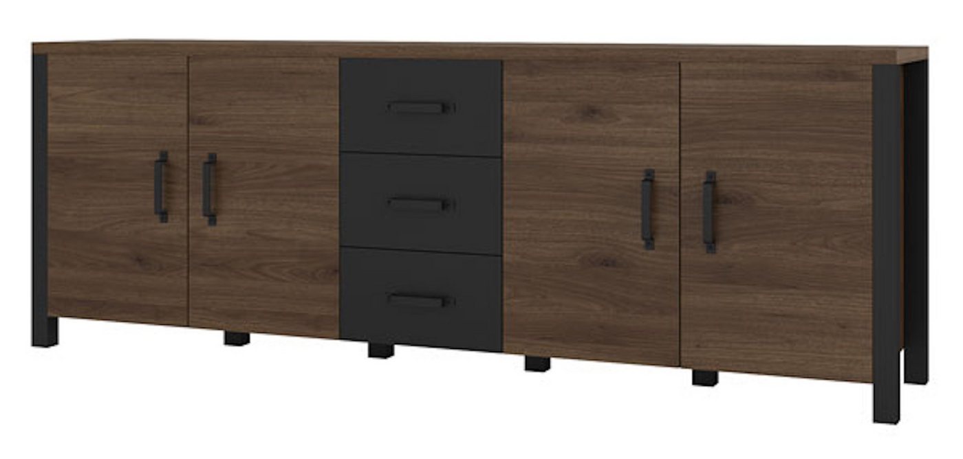 Helvetia Sideboard Olin (1 St., 1-teilig), 220x48x79cm okapinussbaumfarben / schwarz supermatt von Helvetia