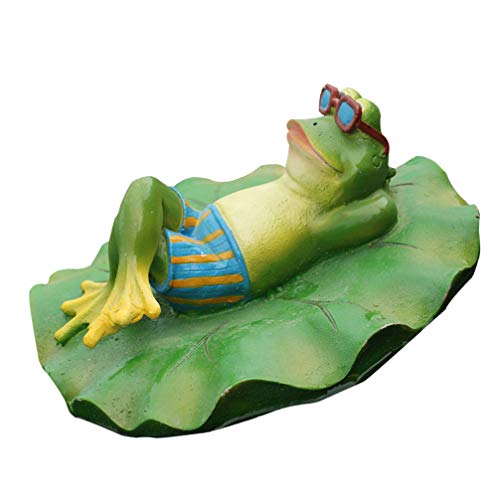 HEMOTON Schwimmender Frosch Figur Frosch auf Lotusblatt Harz Frosch Figur Tierfiguren Gartenfiguren Glücksbringer Badewanne Schwimmbad Garten Teich Desktop Ornamente Aquarium Dekoration Geschenk von HEMOTON