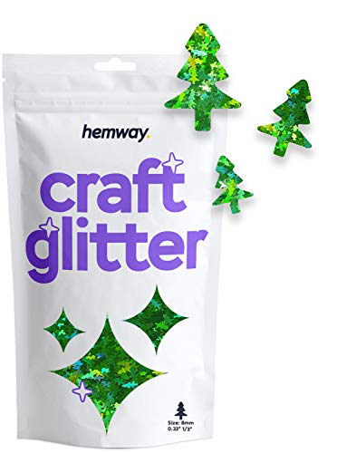 Hemway Craft Glitter - 1/3" 0.33" 8mm - Christmas Tree Glitter Holidays Festive Conifer For Decoration, Kids, Scrapbook, Arts, Craft, Design, Body, Cosmetic - Emerald Green Holographic - 50g von Hemway