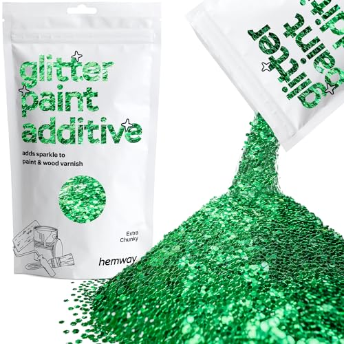 Hemway Glitter Paint Additive 100g / 3.5oz Crystals for Acrylic Emulsion Paint - Interior Wall, Furniture, Ceiling, Wood, Varnish, Matte - Extra Chunky (1/24" 0.040" 1mm) - Emerald Green von Hemway