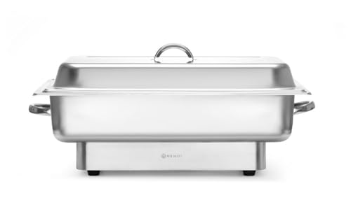 HENDI Chafing dish Pollina, Elektrisch, einstellbar bis 85°C, inkl GN 1/1 Lebensmittelpfanne 65mm tief, Glasdeckel, Speisenwärmer, Wärmebehälter, 9L, 230V, 800W, 615x355x(H)280mm, Edelstahl von HENDI