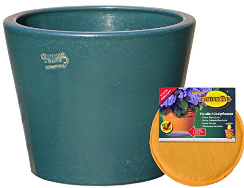 Hentschke Keramik Spar Set: Pflanzkübel + FlowerPad Ø 40 x 32 cm, Effekt grün, 342.040.66 Blumenkübel für Draußen + Innen - Made in Germany von Hentschke Keramik