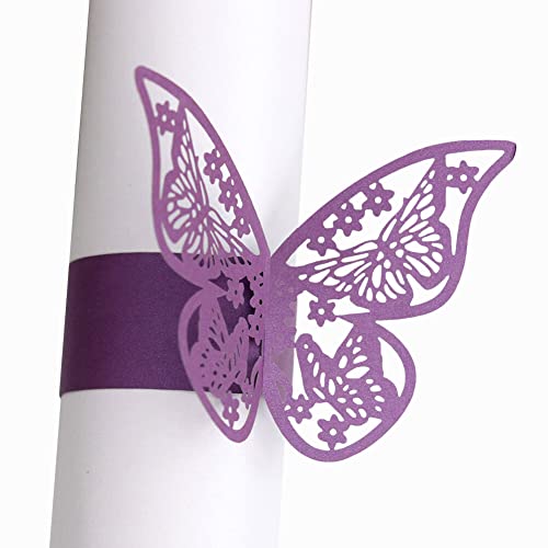 50 Stück Schmetterling Papier Serviettenring Tischdeko Serviettenhalter Servietten Schnalle für Hochzeit Taufe Kommunion Graduierung Geburtstag Weihnachten Bankett Party Tischdekoration,Lila von Herbests