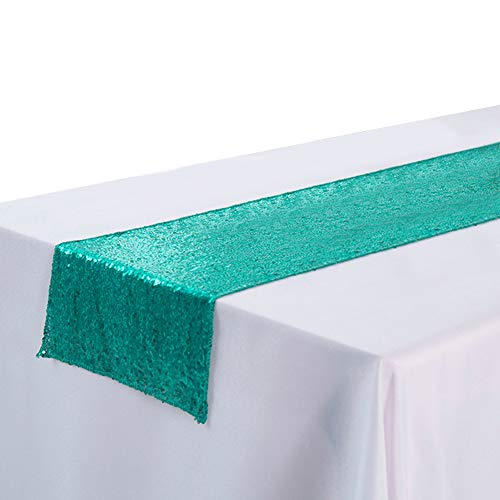 Herbests Pailletten Tischläufer, 30 x 180 cm Shimmer Glitzer Tischläufer Pailletten Tischdecke Tischfahne Dekoration für Party Hochzeit Geburtstag Bankett Tischdecke Rechteckig,Grün Blau von Herbests