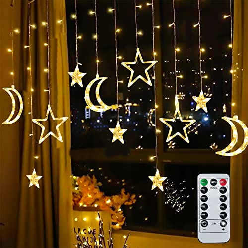 Herefun 3.5m Stern Mond Lichterketten, Ramadan Lichterkette, LED Lichtervorhang mit Mond und Sterne, Batteriebetrieben, Muslimisches Nachtlicht, Lichterketten für Weihnachten Ramadan Dekoration von Herefun