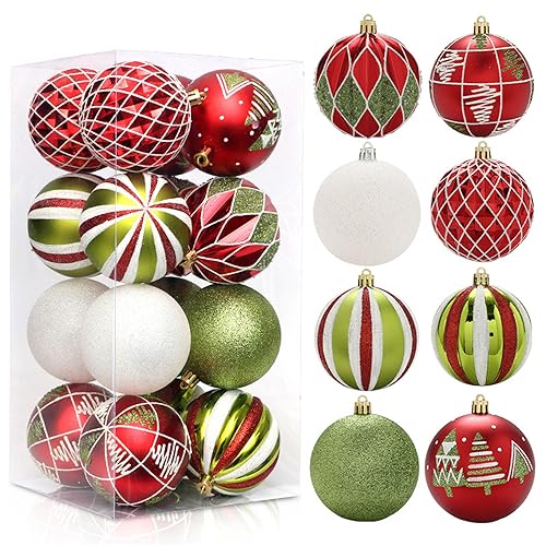 16 Stück Weihnachtskugeln, Farbe Weihnachtskugeln Aufhänger für Christbaumschmuck, 8cm Christbaumkugeln Set, Weihnachten Ornamente Weihnachtsdeko (Rot Grün) von Herfair