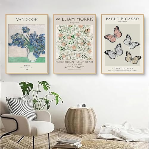 Herfair Matisse Poster 3er Set, Blumen Schmetterling Leinwand Bilder Wohnzimmer, Wandbilder Vintage Aesthetic Kunstdrucke, Ohne Rahmen Wanddeko Kunstposter für Schlafzimmer (50 x 70 cm) von Herfair