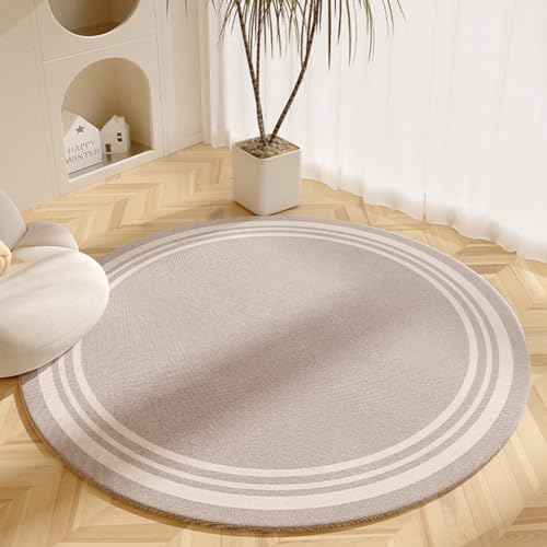 Herfair Modern Rund Teppich für Wohnzimmer Kinderzimmer, Runder Geometrie Streifen Muster Teppiche Dekorative Kurzer Plüsch rutschfest, Waschbar Teppich Runder Fußmatte (04,120X120CM) von Herfair