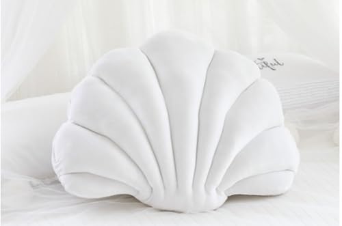 Herfair Muschel-förmiges Kissen, Zierkissen Dekorative Muschelschale Kopfkissen Scallop Shells Kuschelkissen Baumwolle Sofakissen Dekokissen Plüschtier Meerestier Kissen für Bett (weiß,34 * 25cm) von Herfair