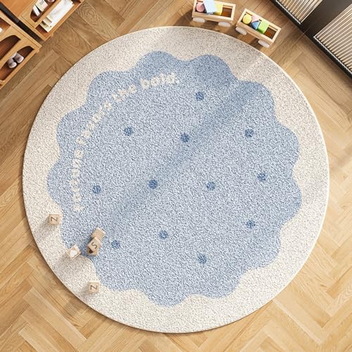 Herfair Rund groß Teppich Wohnzimmer, Runder Keks Weicher rutschfeste Waschbarer Kurzflor Teppiche, Balkon Outdoor Teppich für Eingangsbereich, Wohnzimmer, Schlafzimmer, Küche (Blau,100 * 100cm) von Herfair