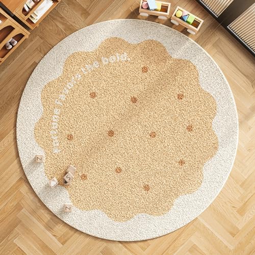 Herfair Rund groß Teppich Wohnzimmer, Runder Keks Weicher rutschfeste Waschbarer Kurzflor Teppiche, Balkon Outdoor Teppich für Eingangsbereich, Wohnzimmer, Schlafzimmer, Küche (Gelb,80 * 80cm) von Herfair