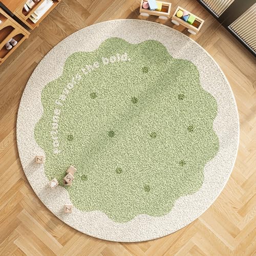 Herfair Rund groß Teppich Wohnzimmer, Runder Keks Weicher rutschfeste Waschbarer Kurzflor Teppiche, Balkon Outdoor Teppich für Eingangsbereich, Wohnzimmer, Schlafzimmer, Küche (Grün,80 * 80cm) von Herfair