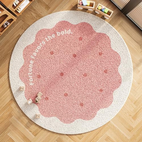 Herfair Rund groß Teppich Wohnzimmer, Runder Keks Weicher rutschfeste Waschbarer Kurzflor Teppiche, Balkon Outdoor Teppich für Eingangsbereich, Wohnzimmer, Schlafzimmer, Küche (Rosa,80 * 80cm) von Herfair