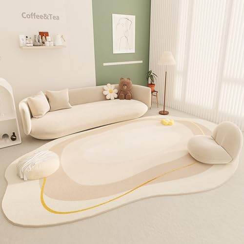 Herfair Teppich Arbeitszimmer Wohnzimmer Teppich Spielmatte Spielteppich Kurzflor Pflegeleicht Creme Wind unregelmäßiger Teppich (1,60 * 90cm) von Herfair