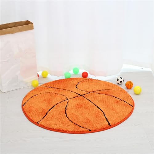 Herfair Teppich Rund, 80cm Basketball Kinderteppich Jungen Kinderzimmer Deko, rutschfest Kurzflor Kinderzimmerteppich Babymatte für Schlafzimmer Kinderzimmer (Basketball) von Herfair